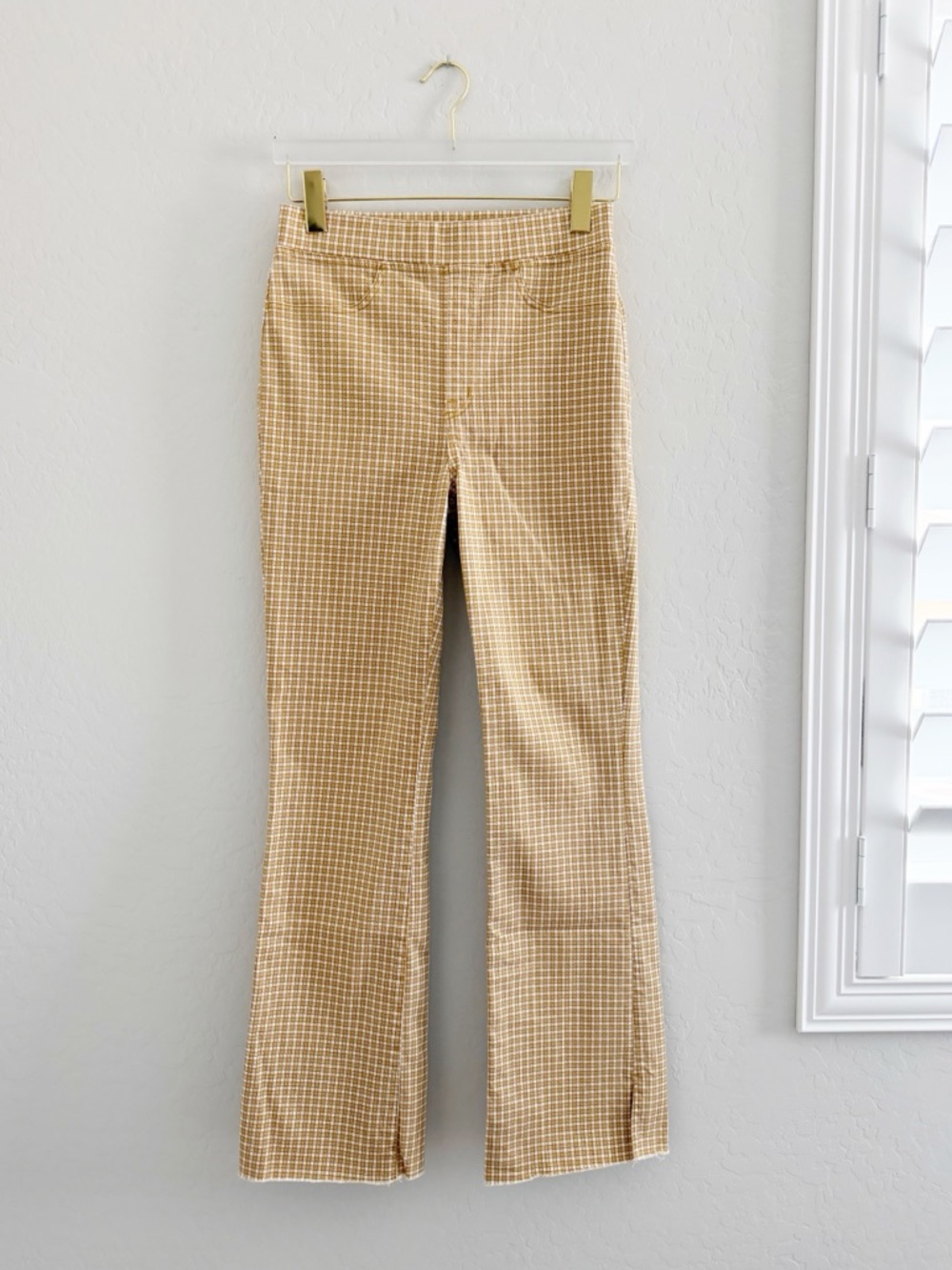 NEW Madewell Pull-On Skinny Flare Jeans in Mini Check Plaid Autumn Gold Yellow - Picture 5 of 14